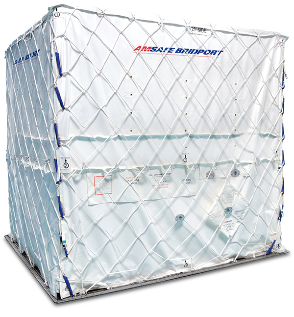 Amsafe Bridport's Fire Containment range includes the Fire Containment Cover, designed for full protection of a pallet load which provides passive protection from the risk of fire on board giving the crew additional time to make an emergency landing.