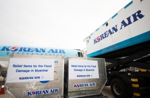 Korean Air delivers flood relief goods to Myanmar. 