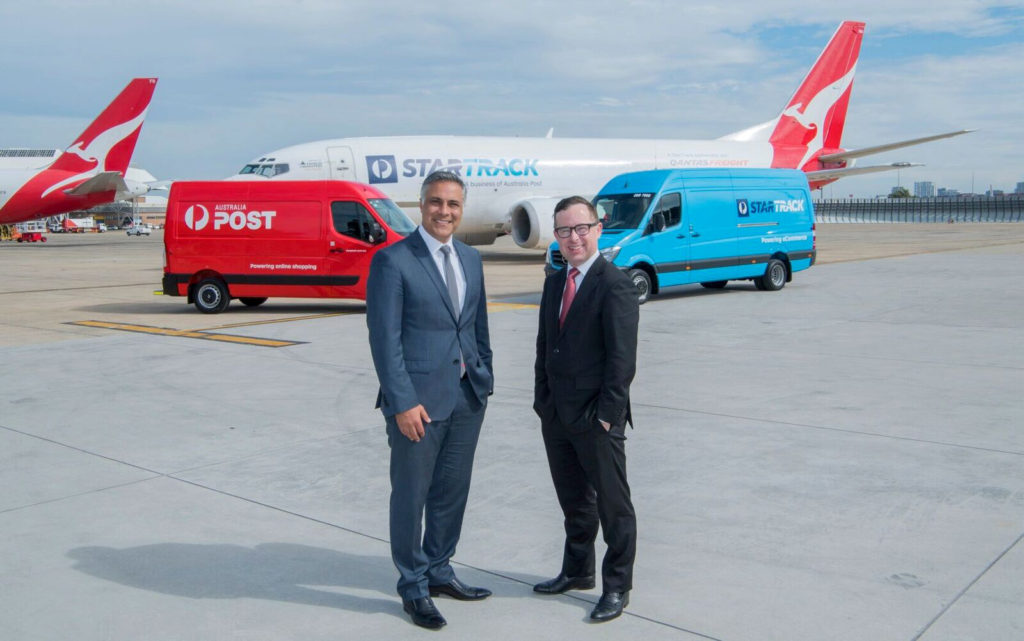Ahmed Fahour, Managing Director & Group CEO Australia Post (left) and Qantas Group CEO, Alan Joyce.