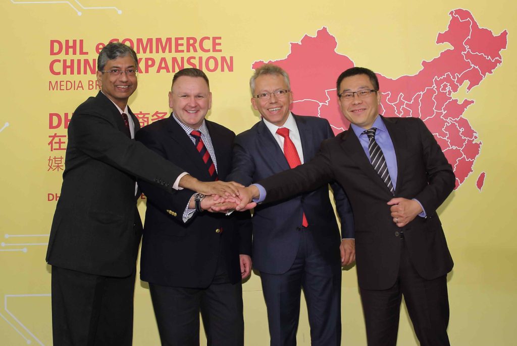 (l-r): Malcolm Monteiro, CEO, Asia Pacific, DHL eCommerce; Charles Brewer, CEO, DHL eCommerce; Thomas Kipp, EVP, Strategy & Business Development, Post – eCommerce – Parcel; Zhi Zheng, managing director, DHL eCommerce China