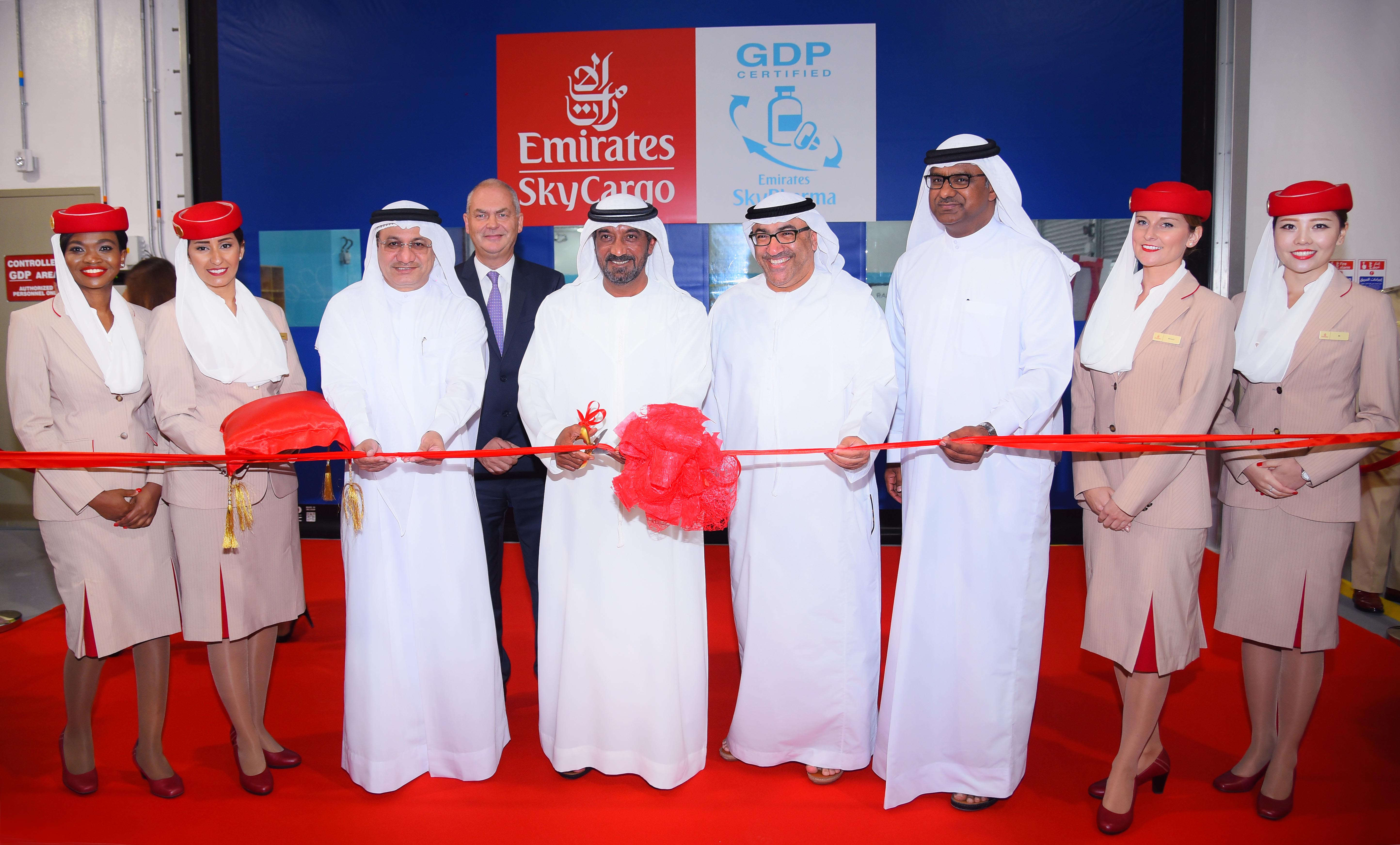 His Highness Sheikh Ahmed bin Saeed Al Maktoum, Chairman and Chief Executive of Emirates Airline and Group with dignitaries at the inauguration of Emirates SkyPharma.